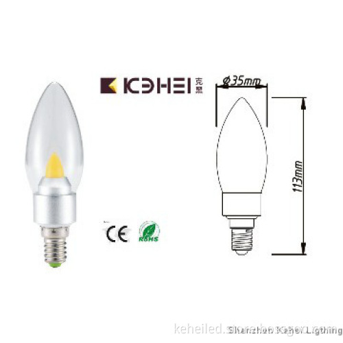 3W E14 led candle lamp 220V with clear glass and Epistar chip